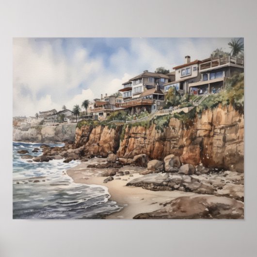 Laguna Beach Watercolor Art Print Poster (Vorne)