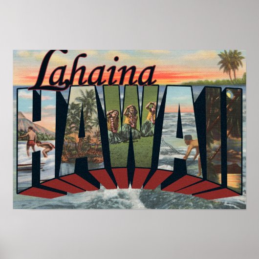 Lahaina, Hawaii - Große Briefmarkenszenen Poster (Vorne)