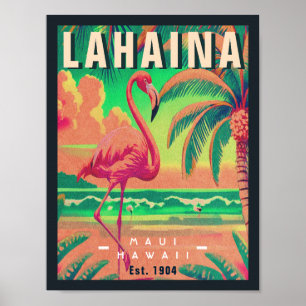 Lahaina Maui Hawaii Retro Flamingo Souvenir 1950s Poster