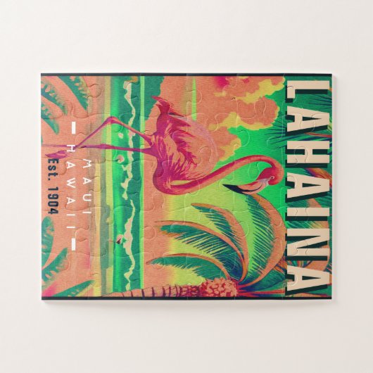 Lahaina Maui Hawaii Retro Flamingo Souvenir 1950s Puzzle (Horizontal)