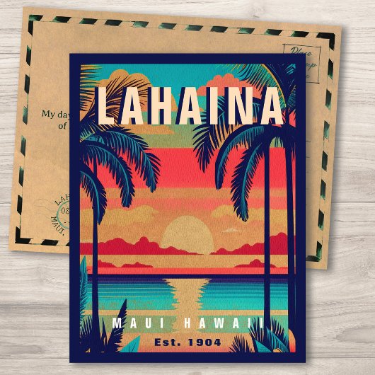 Lahaina Maui Hawaii Retro Sunset Souvenir 1950s Postkarte