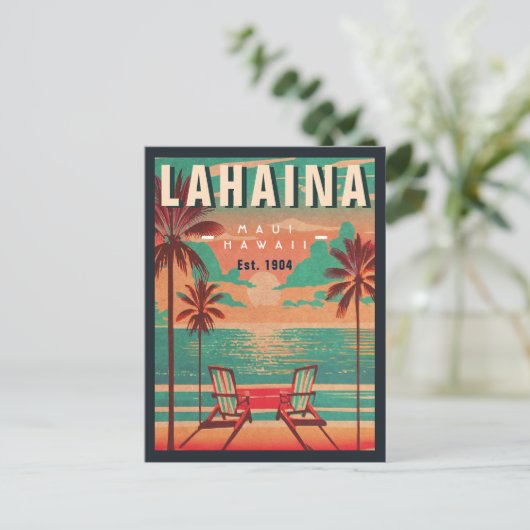 Lahaina Maui Hawaii Retro Sunset Souvenir 1950s Postkarte (Stehend Vorderseite)