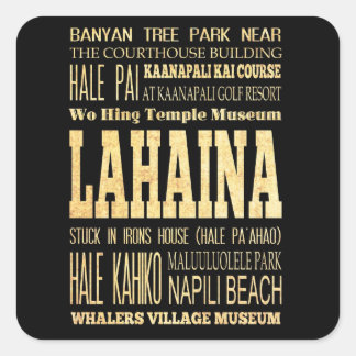 Lahaina Stadt Hawaii Typografie Kunst Quadratischer Aufkleber