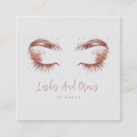 Lahes and brows Rose gold glitter Quadratische Visitenkarte (Vorderseite)