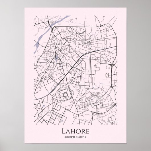 Lahore Map Poster (Rosa, Matte) (Vorne)