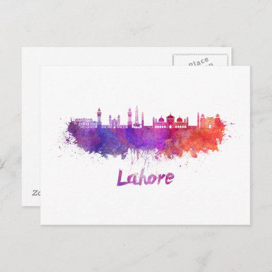 Lahore-Skyline in Aquarellfarbe Postkarte (Vorne/Hinten)