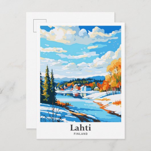 Lahti Finland Vintage Travel Potrait Illustration Postkarte (Vorne/Hinten)