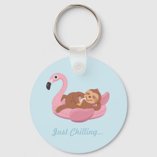 Laid Back Lazy Sloth Pink Flamingo Float Schlüssel Schlüsselanhänger (Vorderseite)