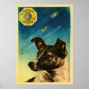 Laika — sowjetrisches Vintage-Weltraumplakat Poster