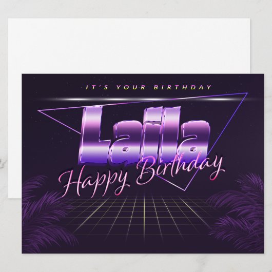 Laila Name Vorname lila retro Karte Geburtstag (Vorne/Hinten)