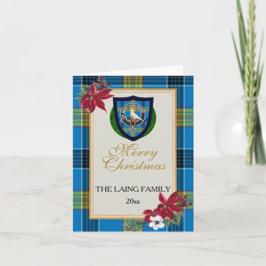 Laing Scottish Clan Tartan & Crest Karte (Vorderseite)