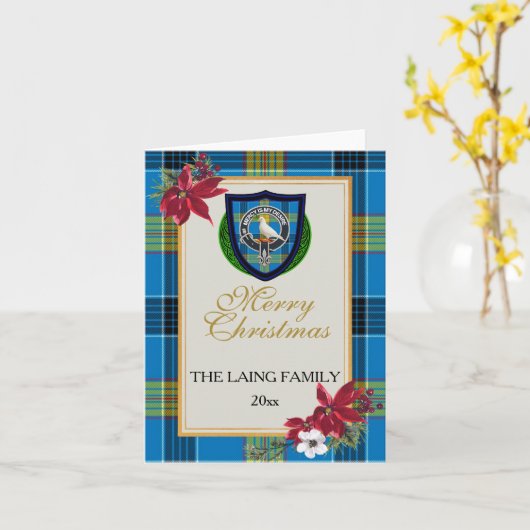 Laing Scottish Clan Tartan & Crest Karte (Gelbe Blume)