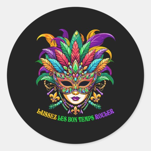 Laissez Les Bons Temps Rouler Jester Mask Beads Ma Runder Aufkleber (Vorderseite)