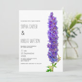 Laivender lila Delphinium Blume Hochzeit Einladung (Stehend Vorderseite)