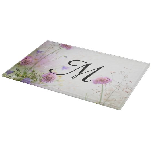 Laivender Wild Blume Monogramm Glasschneidplatte Schneidebrett (Ecke)