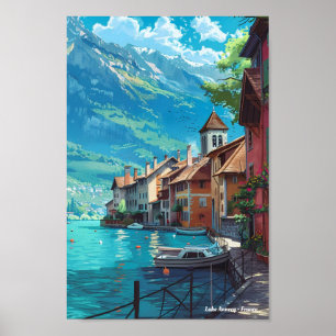Lake Annecy France Vintage Travel Poster