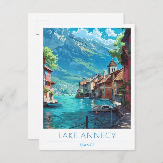 Lake Annecy France Vintage Travel Postkarte (Vorne/Hinten)