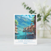 Lake Annecy France Vintage Travel Postkarte (Stehend Vorderseite)