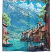 Lake Annecy Frankreich Vintage Illustration Duschvorhang (Vorderseite)
