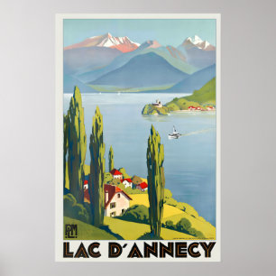 Lake Annecy Frankreich Vintage Reiseposter Druck Poster