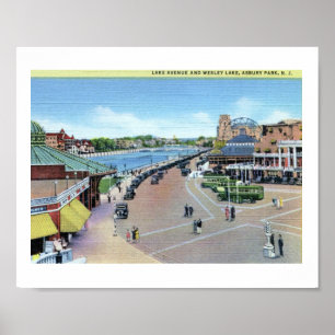 Lake Ave und Wesley Lake, Asbury Park NJ Vintag Poster