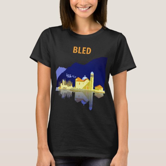 Lake Bled Church Spiegelung Blau Reise T-Shirt (Vorderseite)