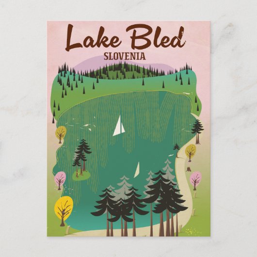 Lake Bled Vintages Reiseplakat Slowenien Postkarte (Vorderseite)
