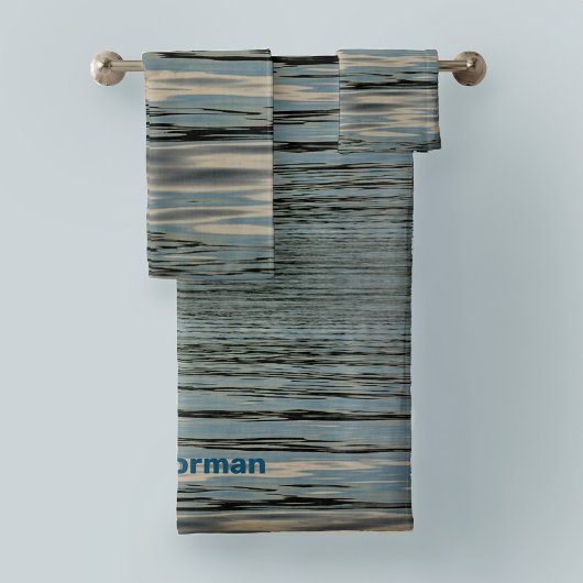 Lake Blue Beige Wavy Streifen Badhandtuch Set