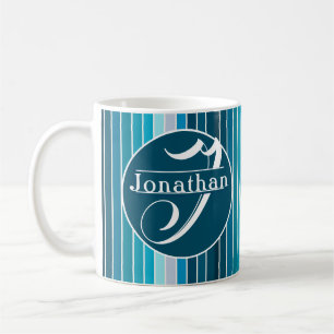 Lake Blue Stripes Navy, Sky Blue, Aqua Mit Monogra Kaffeetasse