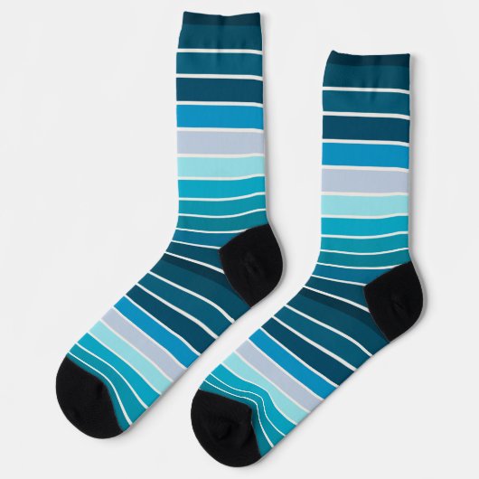 Lake Blue Stripes Navy, Sky Blue, Aqua Socken (Linkes Detail)