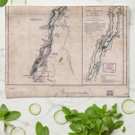 Lake Champlain Lake George Crown Point Map (1776) Küchentuch (Gefaltet)