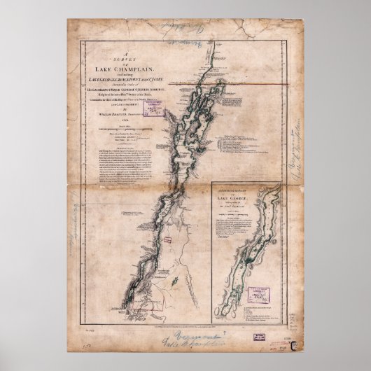 Lake Champlain Lake George Crown Point Map (1776) Poster (Vorne)