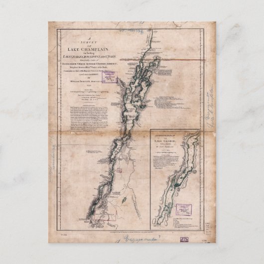 Lake Champlain Lake George Crown Point Map (1776) Postkarte (Vorderseite)
