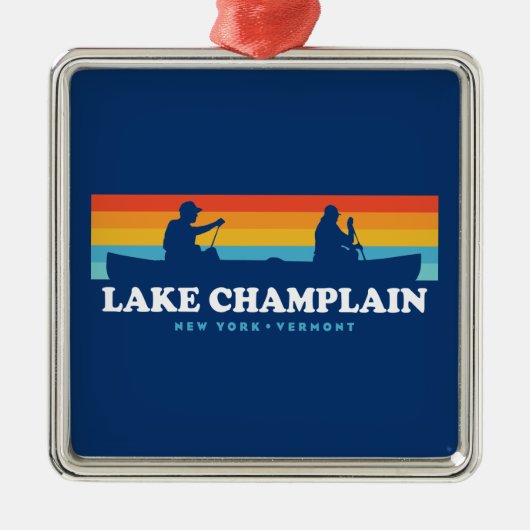 Lake Champlain New York Vermont Canoe Ornament Aus Metall (Vorne)
