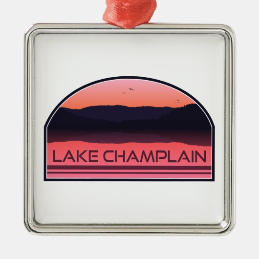 Lake Champlain New York Vermont Red Sunrise Ornament Aus Metall (Vorne)