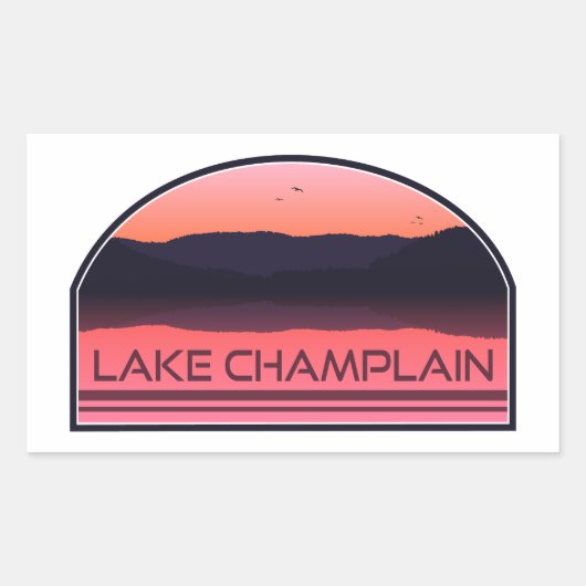 Lake Champlain New York Vermont Red Sunrise Rechteckiger Aufkleber (Vorderseite)