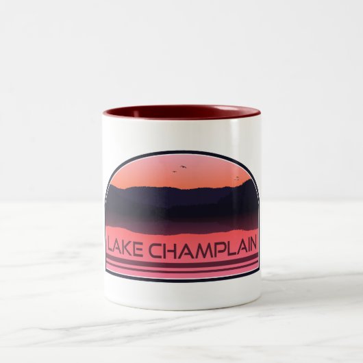 Lake Champlain New York Vermont Red Sunrise Zweifarbige Tasse (Mittel)