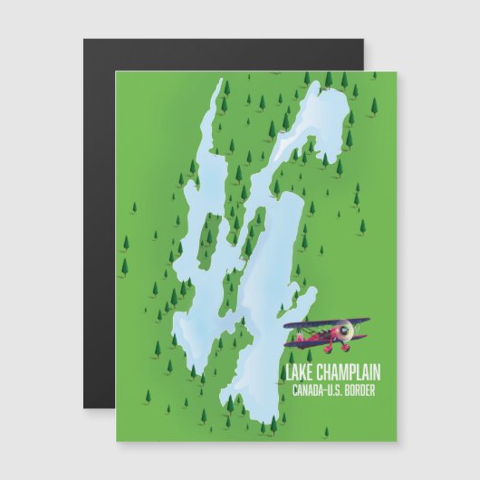 Lake Champlain USA Canada Map Poster Magnetkarte (Vorne/Hinten)