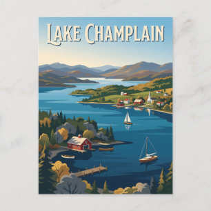 Lake Champlain Vermont Segelboot Vintage Poster Postkarte