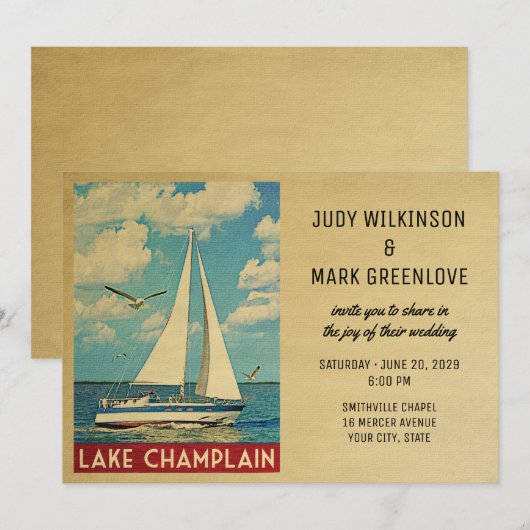 Lake Champlain Wedding Einladung Sailboat (Vorne/Hinten)