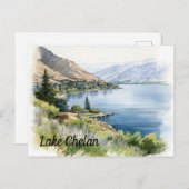 Lake Chelan Washington Watercolor Postkarte (Vorne/Hinten)
