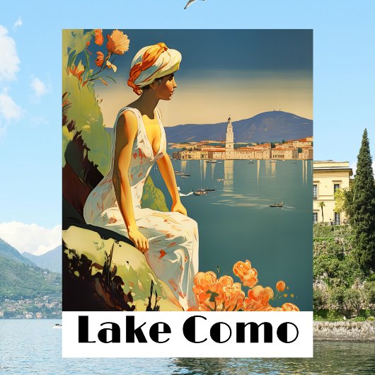 Lake Como Italy Vintage Travel Romantic Lakeside Postkarte