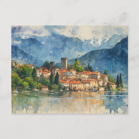 Lake Como Italy - Watercolor Splash Painting Postkarte (Vorderseite)