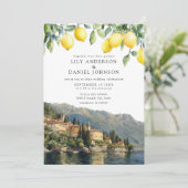 Lake Como Lemons Italian All In One Wedding Einladung (Stehend Vorderseite)
