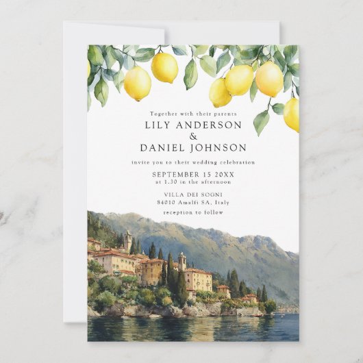 Lake Como Lemons Italian QR Code Wedding Einladung (Vorderseite)
