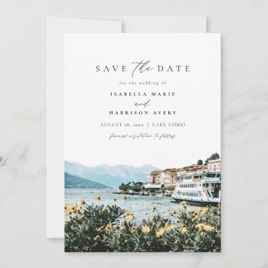 LAKE COMO Wasserfarbe Italien Skyline Save the Dat Einladung (Vorderseite)