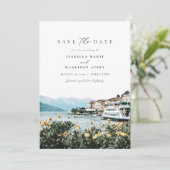 LAKE COMO Wasserfarbe Italien Skyline Save the Dat Einladung (Stehend Vorderseite)