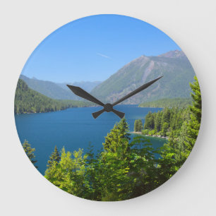 Lake Cushman in Summer Clock Große Wanduhr