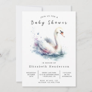 Lake Digital Swan Baby Dusche Einladung