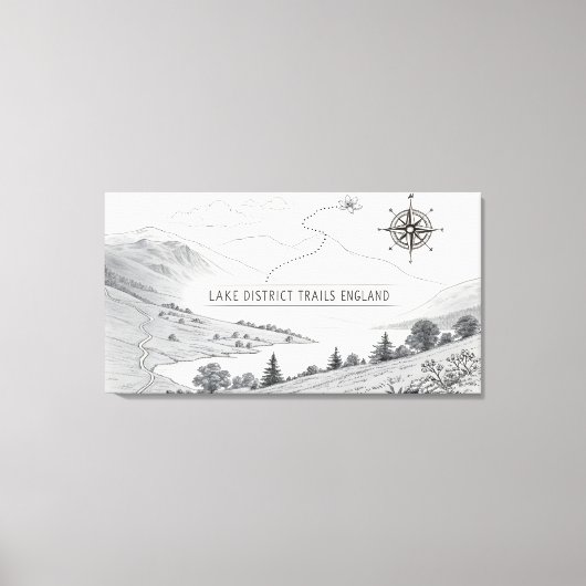 Lake District England Trails Ink Sketch Wall Art Leinwanddruck (Vorderseite)